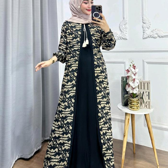 Promo gamis batik abaya syarifah/gamis cardigan batik/gamisrayon/gamis syar'i Muslim - motif parangO