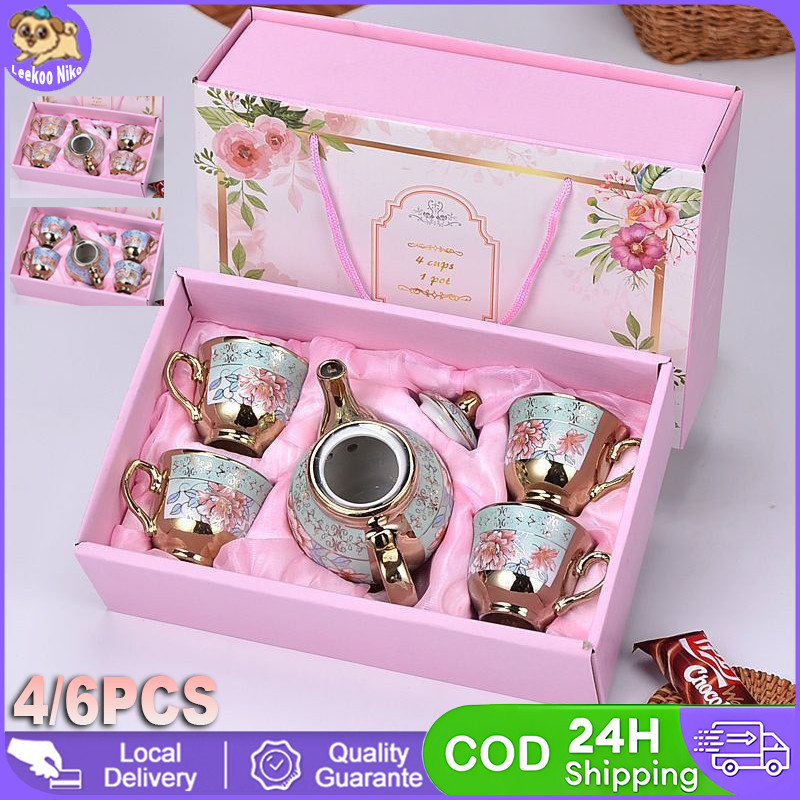 Set Teko Cangkir Piring Keramik European Classic Style / Teapot Motif Bahan Porcelain European Style