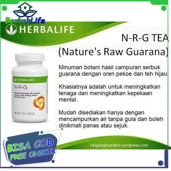 Teh Herbal Penambah Energi Dan Stamina Herbalife Nutrition NRG Nature's Raw Guarana Instant Tea 1 Bo