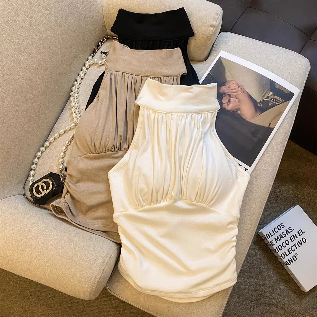 Rompi Wanita Rompi Pendek Leher Tanpa Lengan Dilipat