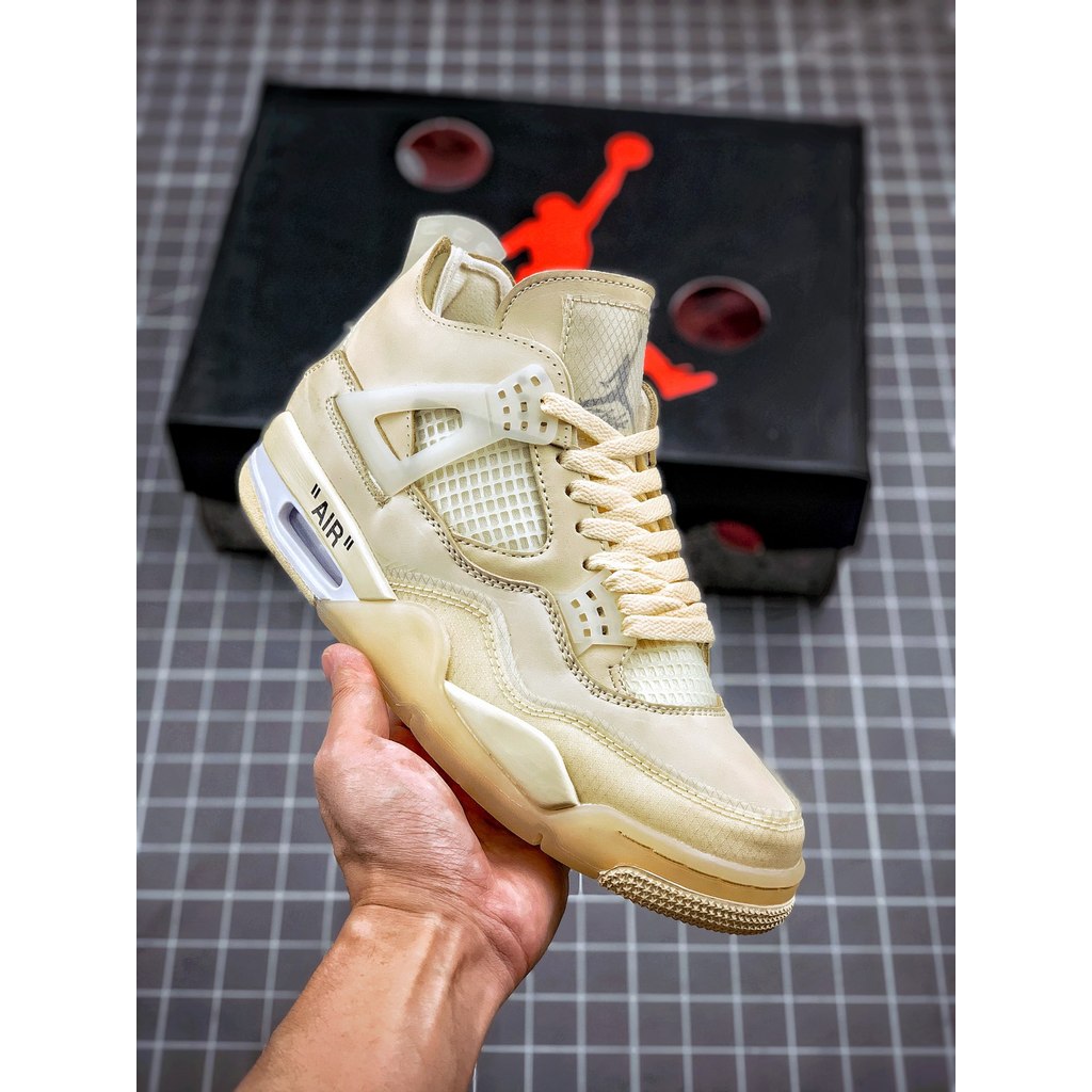 Off-White x Air Jordan 4 Retro Sail Sepatu Kolaborasi Putih Krem Pria Wanita