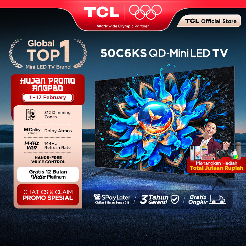 TCL 4K QD-Mini LED TV 50 Inch C6KS - High HDR Brightness - Dolby Vision & Atmos - IMAX Enhanced - 14