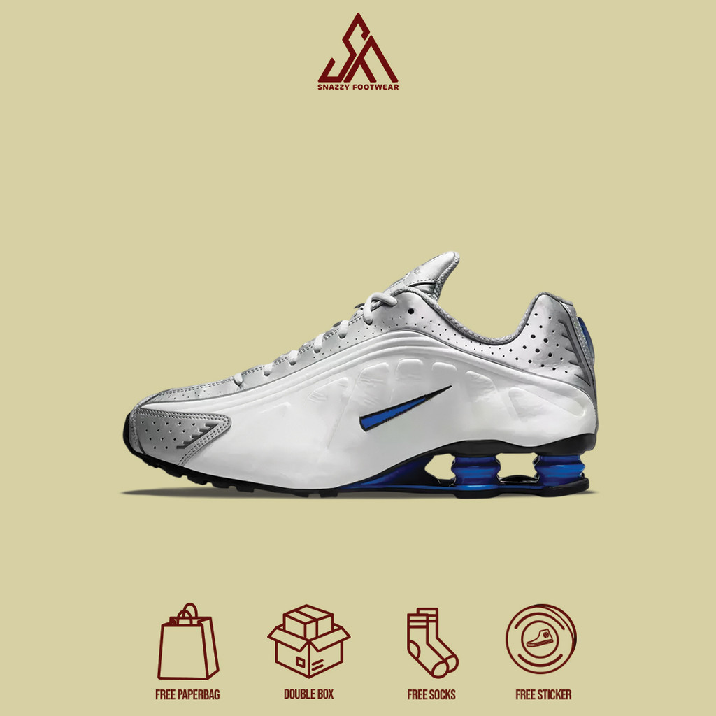 Sepatu Sneakers Nike Shox R4 White Silver Blue 100% Original Unisex