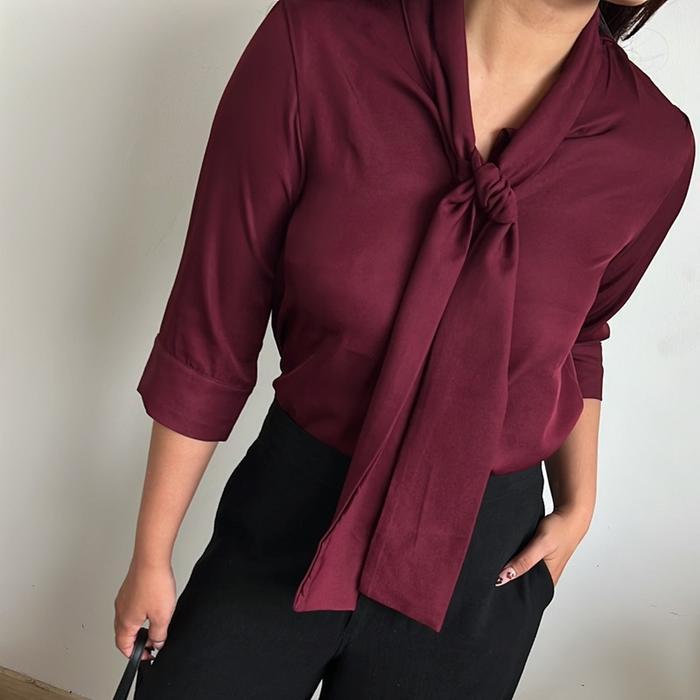 Nagita Blouse Kerja wanita atasan Kancing Formal Panjang Scuba Kantor Nyaman Fit Casual Hitam Putih 