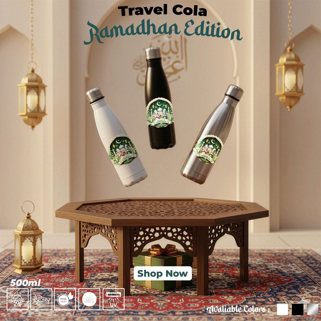 Botol Stainless Steel 304 Kapasitas 500ml Edisi Ramadhan Desain Label Tema Ramadhan Tahan Suhu Bebas