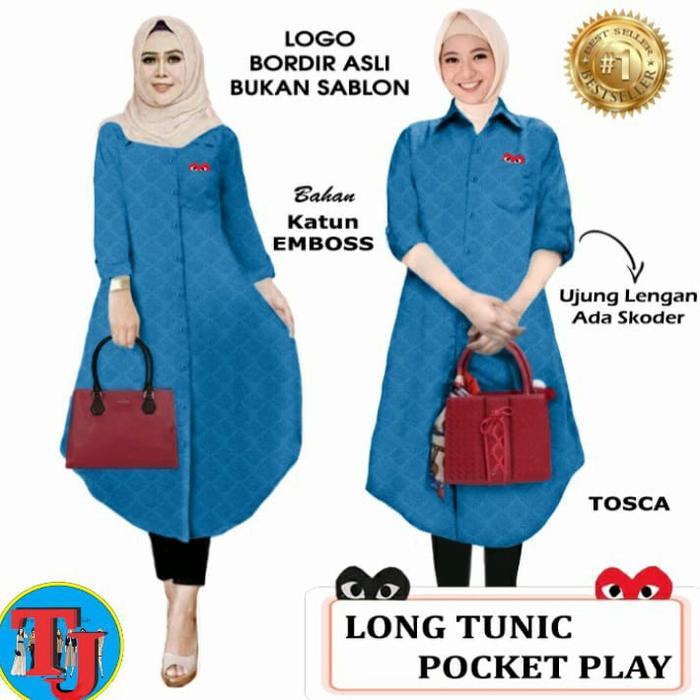 TJ 7960 LUNA LONG TUNIK JUMBO - Biru tosca, XXL