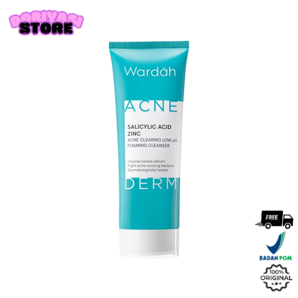 Wardah Acnederm Salicylic Acid Zinc Acne Clearing Low pH Foaming Cleanser 100 ml / 50ml Sabun Cuci M
