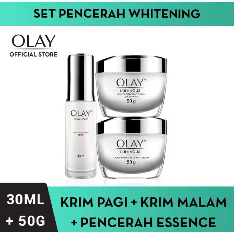 Paket Olay Krim Pelembab White Radiance Luminuous Brightening Day +Night Cream 50g - Serum Luminous 