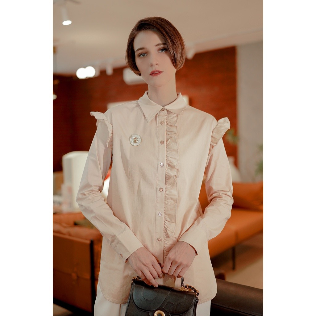 Benang Jarum Ziana Ruffle Shirt - Tan