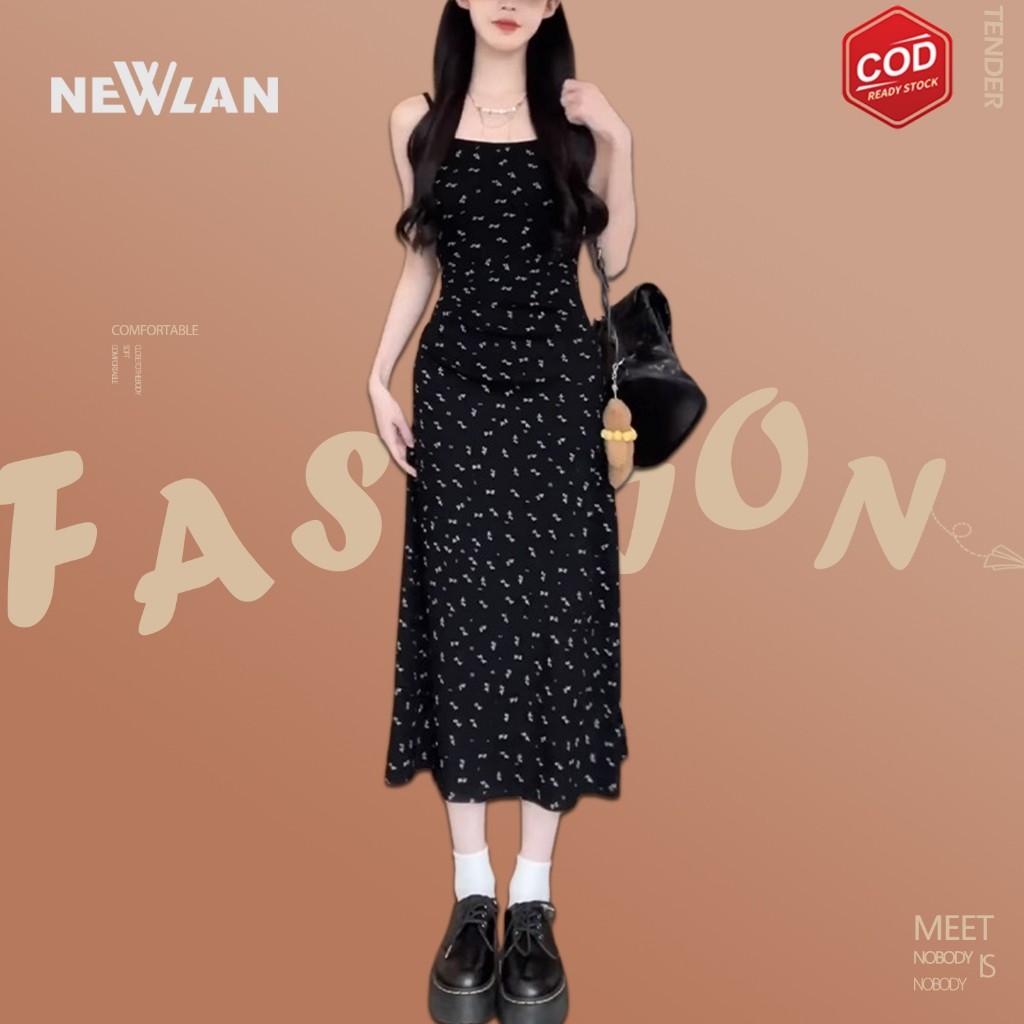 Air QZ210 Dress Wanita Motif Bunga Korean Fashion Sexy Overal Dress Korea Style U Neck Sleeveless A-