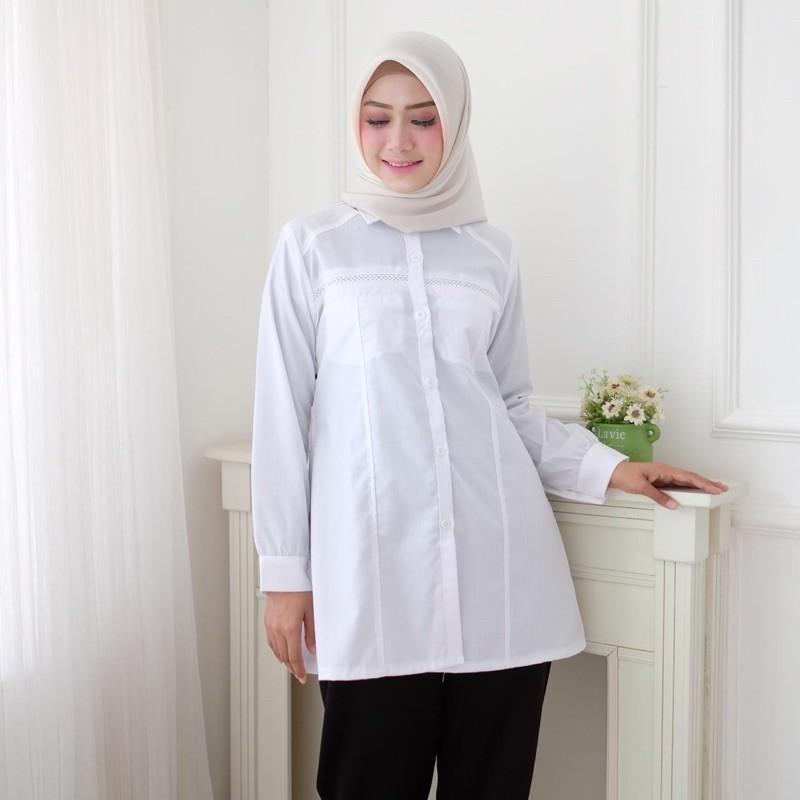 Seenaoutfit - KM 002 Kemeja Baju putih polos PNS wanita kerja kantoran terlaris baju kantor jumbo ce