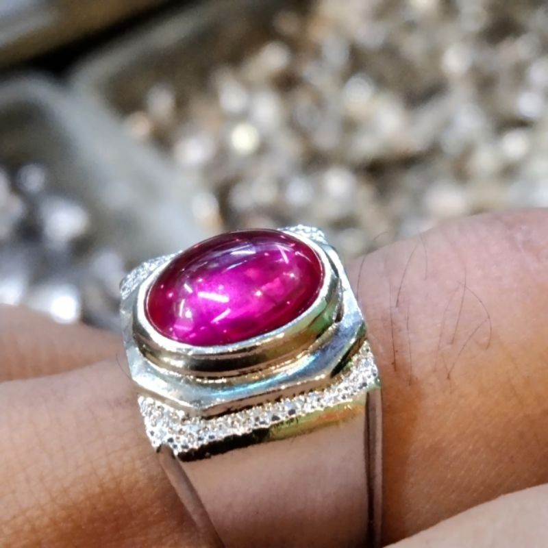 Cincin batu merah siam bangkok ring kotak permata 15