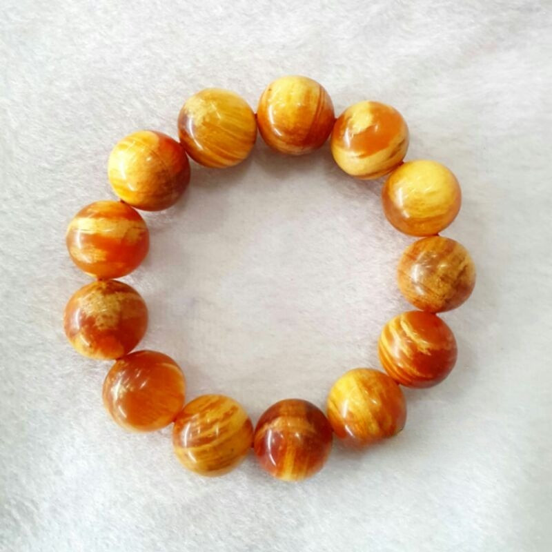 Gelang Kayu Pinus Premium Grade A Tembus Cahaya Merah Keemasan / Damar Getah Asli Aksesoris Pria dan