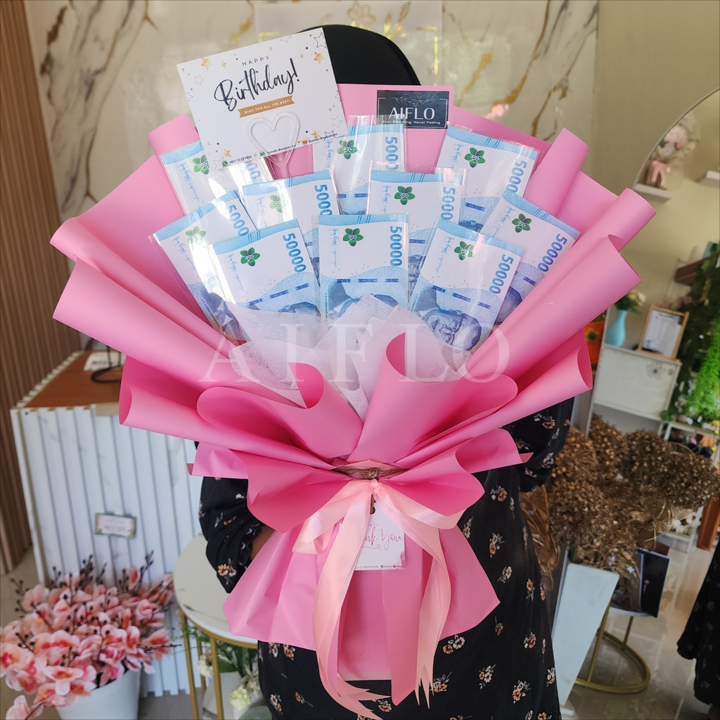 Buket AIFLO / Buket Uang 10 Lembar  Model Lurus / Money Bouquet / kosongan / Buket Uang Bekasi