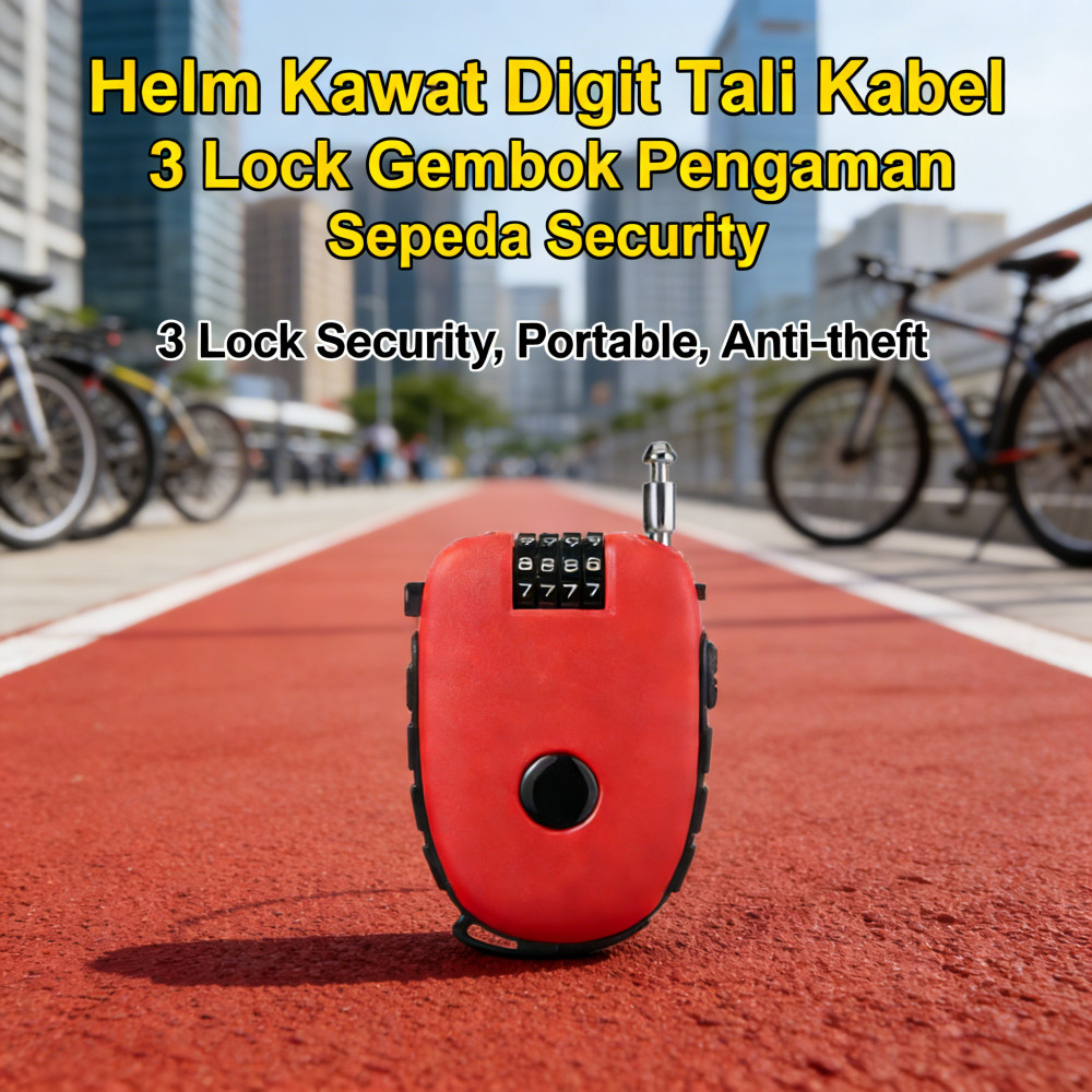 Gembok Helm gembok kawat gembok kabel tali baja Pengaman Sepeda Security Lock 3 Digit