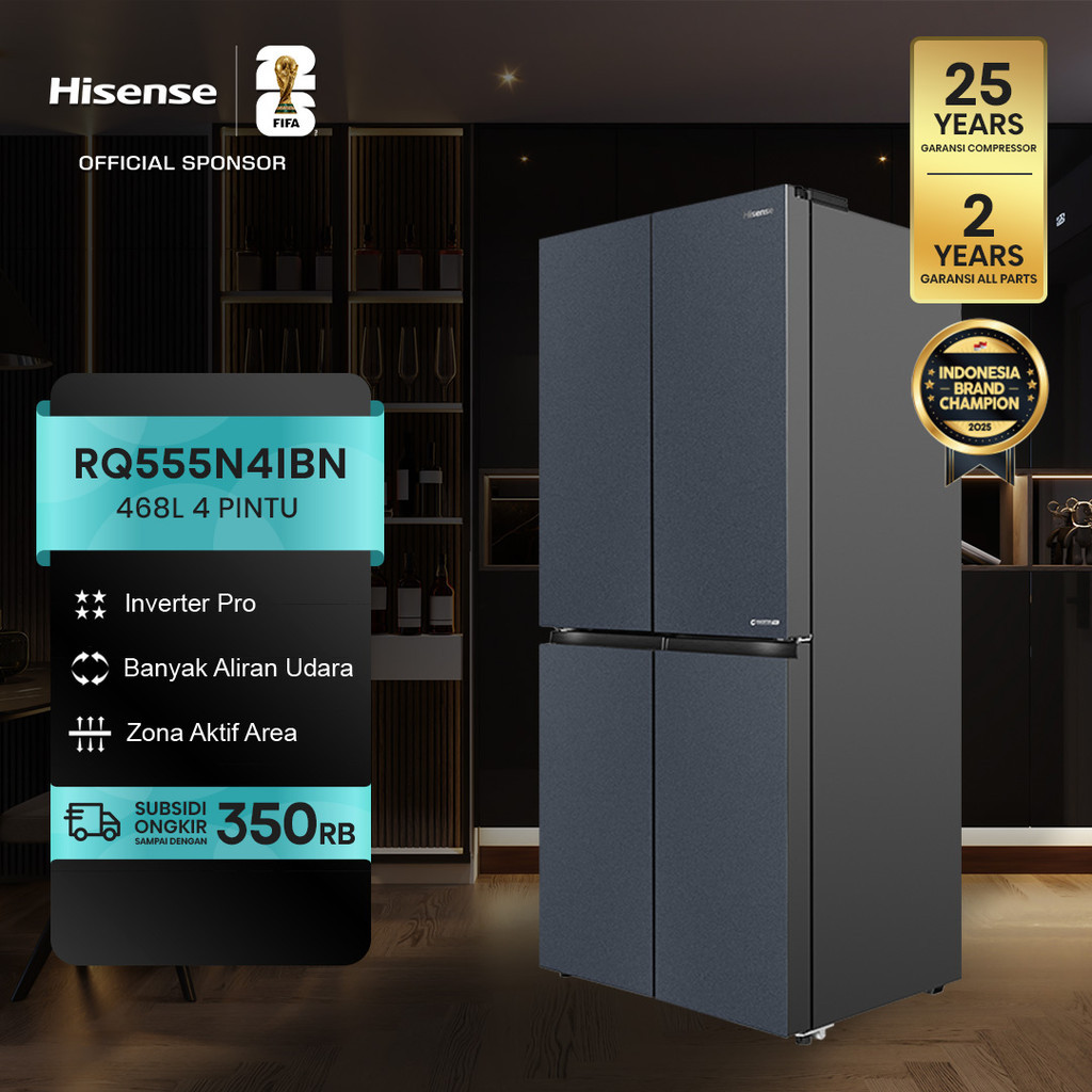 Hisense Kulkas 4 Pintu - RQ555N4IBN - 468L Gross Capacity - Refrigerator