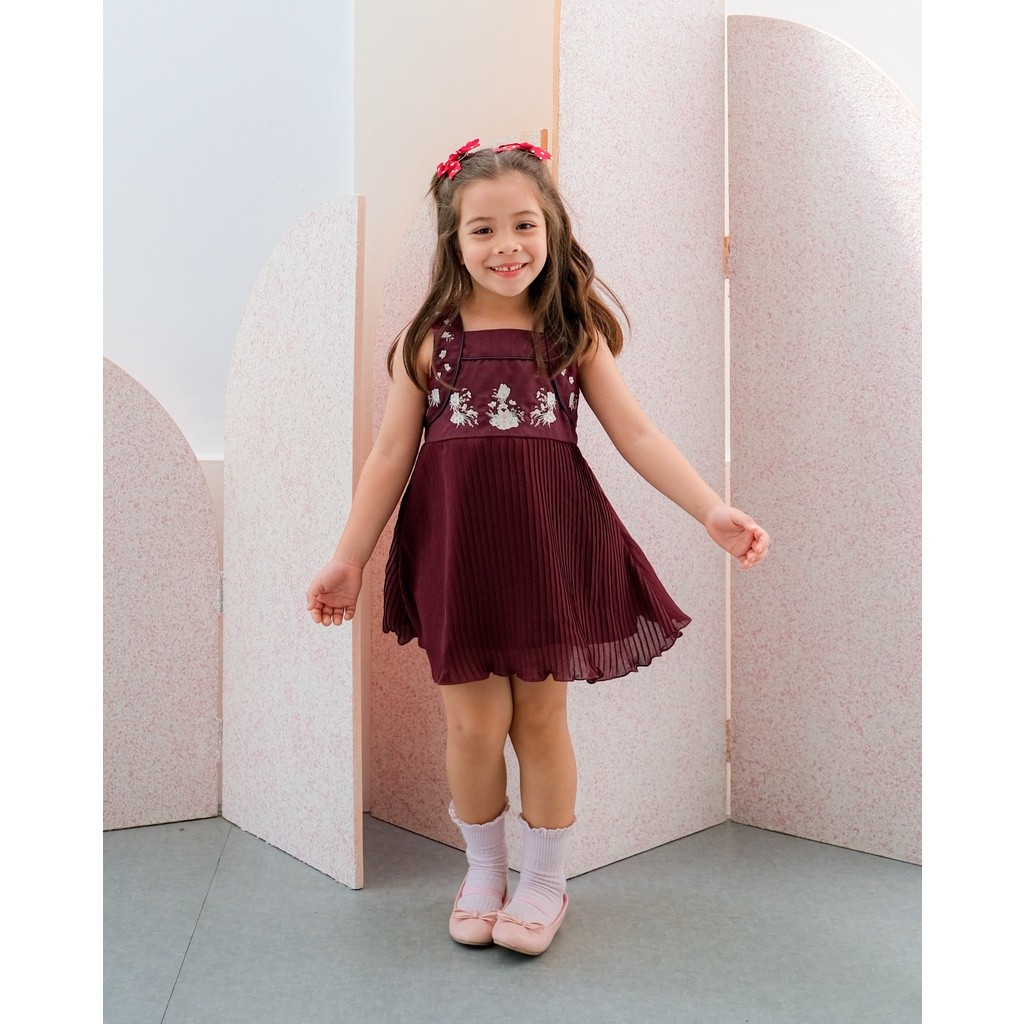 SLIDEBAR HARA PLEATS DRESS | Dress Anak Perempuan | Baju Pesta Anak Perempuan | Dress Bordir Anak | 