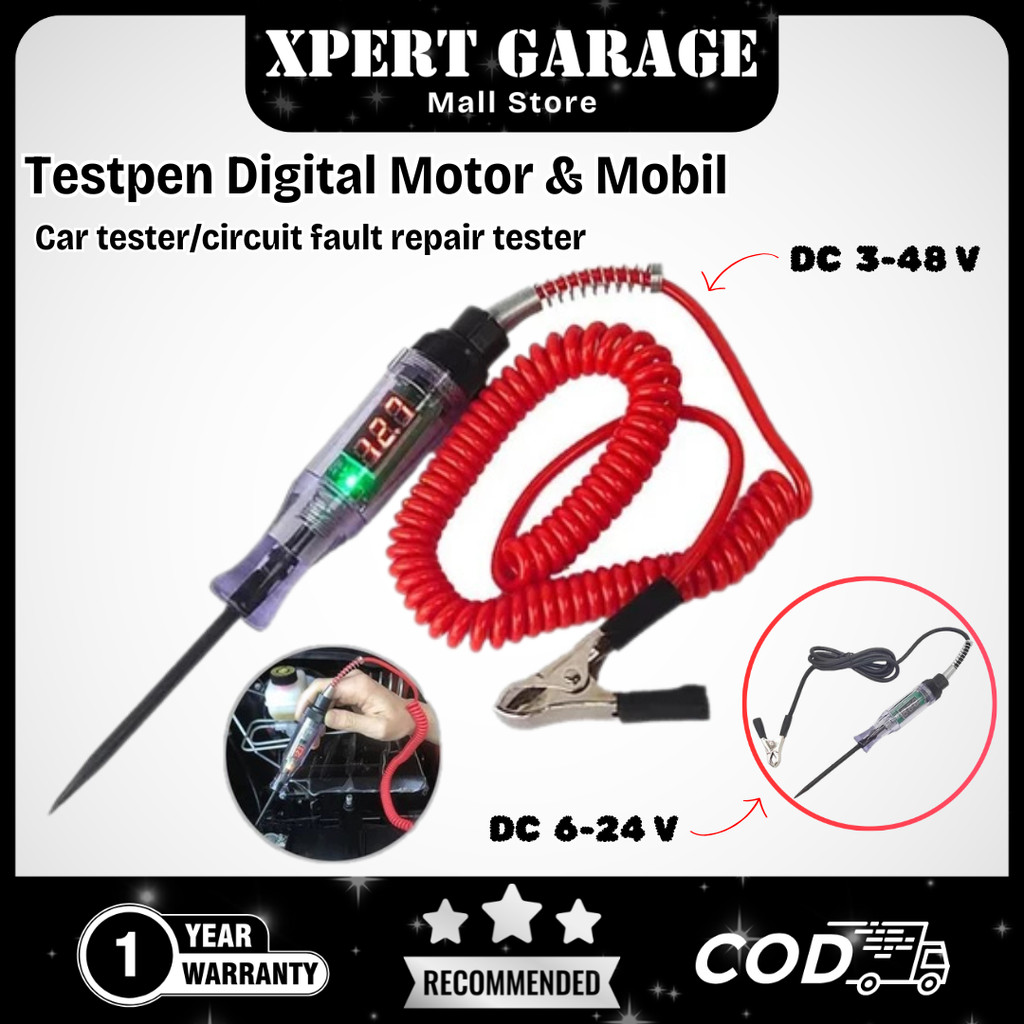 XPERT GARAGE (Garansi 1 Tahun) Tespen Digital DC Multifungsi Tespen Listrik Mobil Motor 3V/12v/24v/3