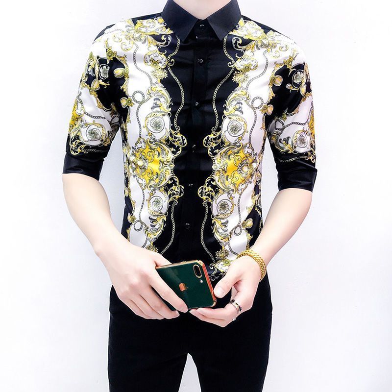 Men's Korean-style short-sleeve printed shirt