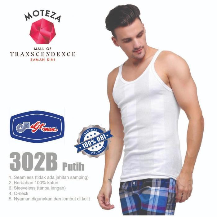 HOT PRODUK Kaos Dalam Oblong Singlet Kutang Pria T-Shirt - GT Man 302B / GTMan 302 - Putih | Katun |