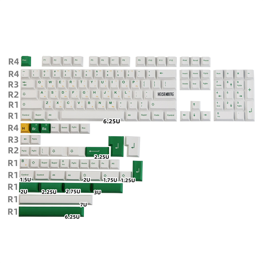 Custom Keycap White Green Heisenberg Keycaps Cherry Profile ANSI Layout ISO Enter 3U 6.25U 7U Spaceb