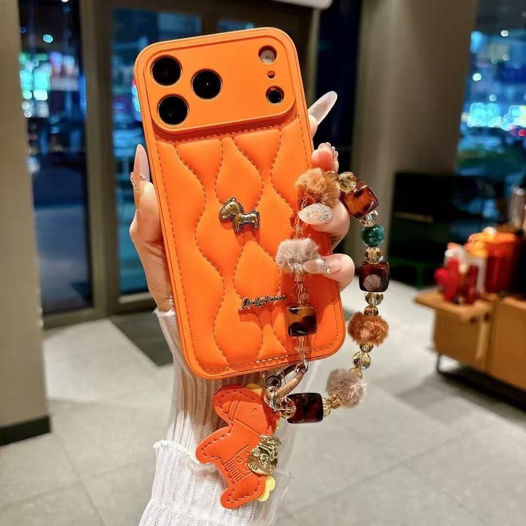 Trendy Lucky Bag Pony Lanyard Letter Golden Horse Phone Case Suitable for IPhone 17 17 Pro Max 16 15