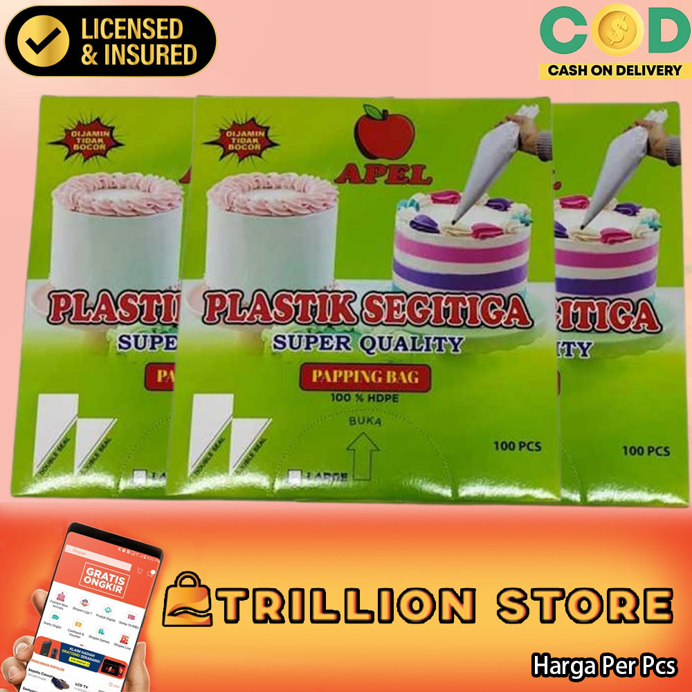 Plastik Segitiga Piping Bag Merk Apel Ukuran Standar Dekorasi Kue Bolu Tart Donat Hiasan Puding Coke