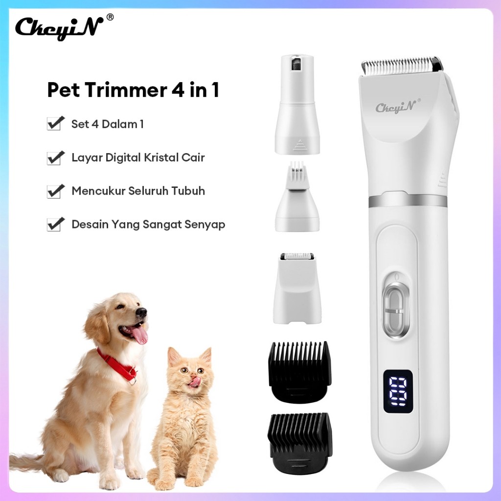 CkeyiN Alat Cukur Hewan Peliharaan 4 IN 1 Pet Trimmer Cukur Bulu Elektrik Anjing Kucing Pet Clipper