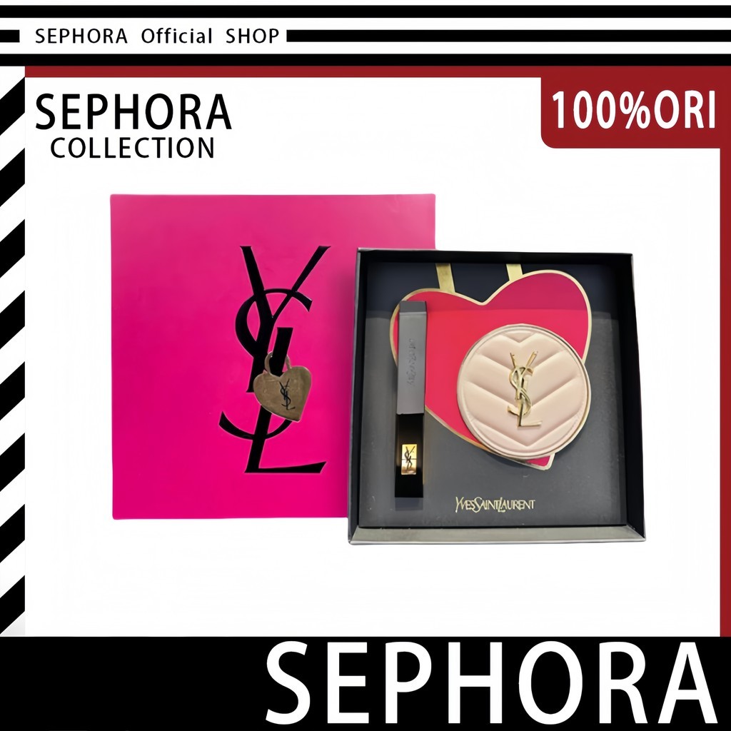 YSL Gift Set | YSL Cushion Pink Matte B10/B20 + ysl lip gloss#314 lipstick rouge makeup Kotak hadiah