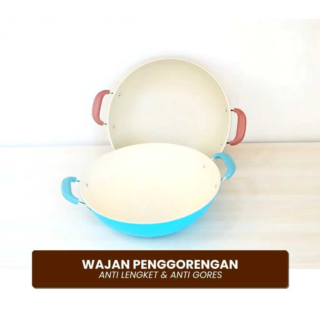 (MARBEL ANTI LENGKET) Wajan Penggorengan anti lengket Warna Warni bentuk Bulat 32CM