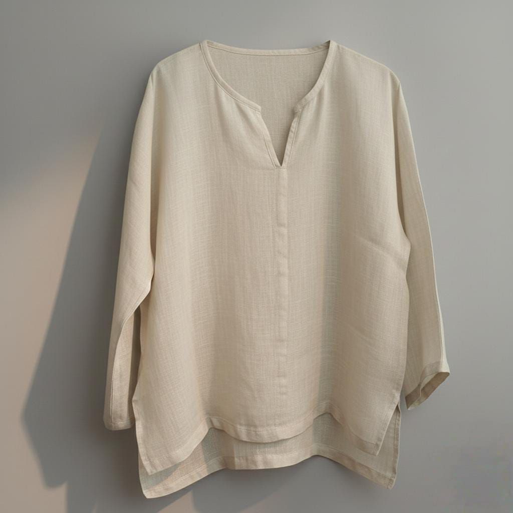 LINEN PREMIUM ELITE Kemeja Linen Oversize V-Neck Unisex Gaya Korea - Baju Blus Aesthetic Pria Wanita