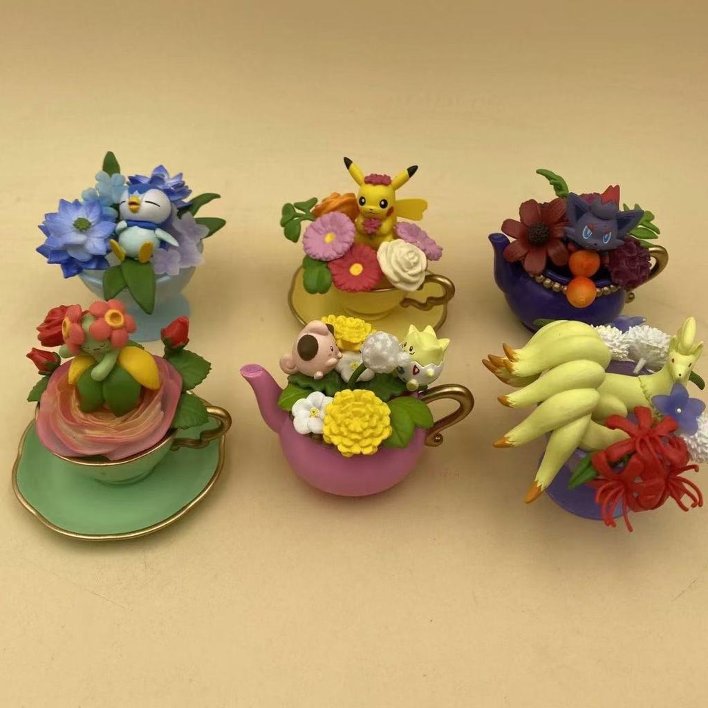 Anime Pokemon Pikau Zorua Piplup Bellossom Togepi Ninetales Figure Flower Cup  Blind Box Toys Collec