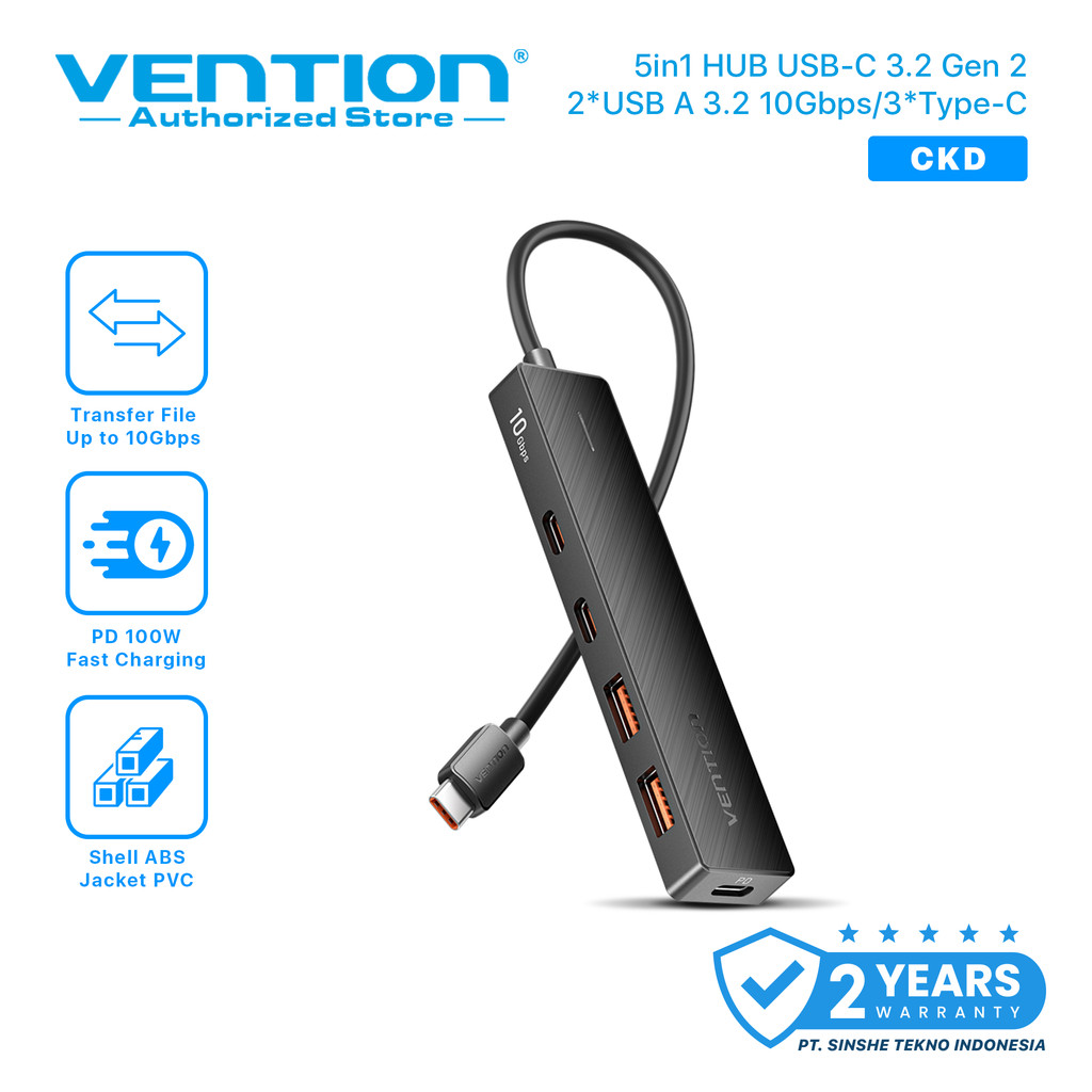Vention USB 3.2 Gen 2 Hub 5in1 10Gbps 100W PD USB-C to USB A Type C Multiport Adapter