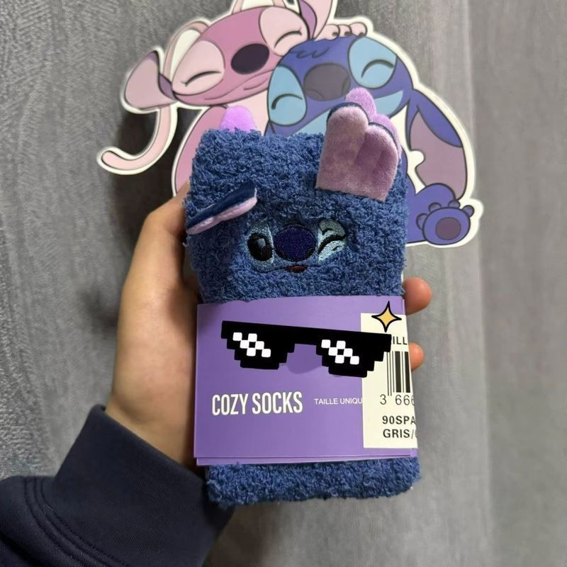 Disney Anime Stitch Angel Nick Wilde Judy Hopps Ugly Cute Coral Fleece Socks Warm Plush House Socks 