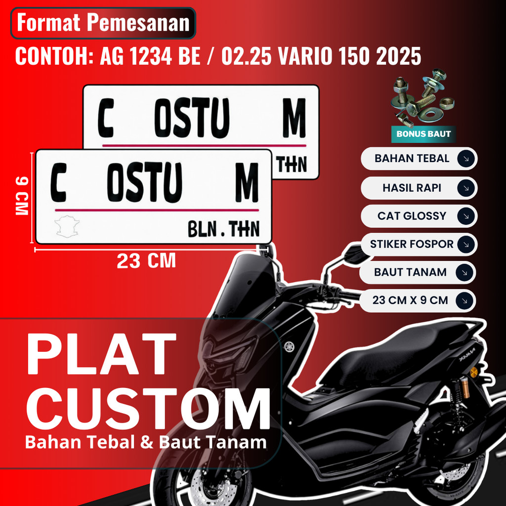 PLAT CUSTOM WARNA PUTIH PLAT CUSTOM SATU PASANG WARNA PUTIH PLAT CUSTOM BAUT TANAM