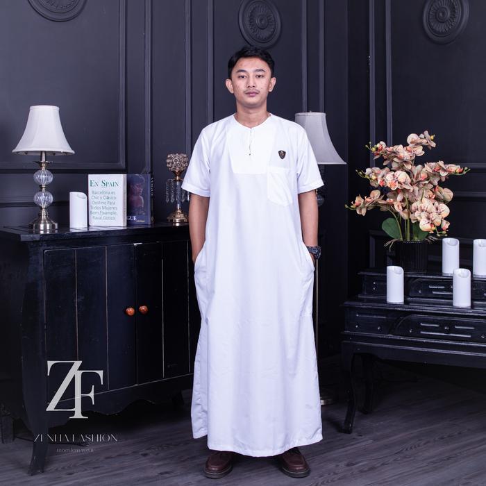 Jubah Gamis Pria Muslim Dewasa Lengan Pendek Kerah Oblong Jubah Arab Lembut Elegan Polimix Import - 