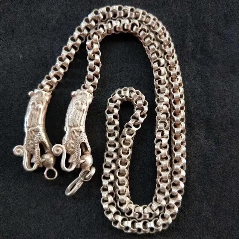 Exquisite Chinese Old Tibet Silver Dragon Head Necklace