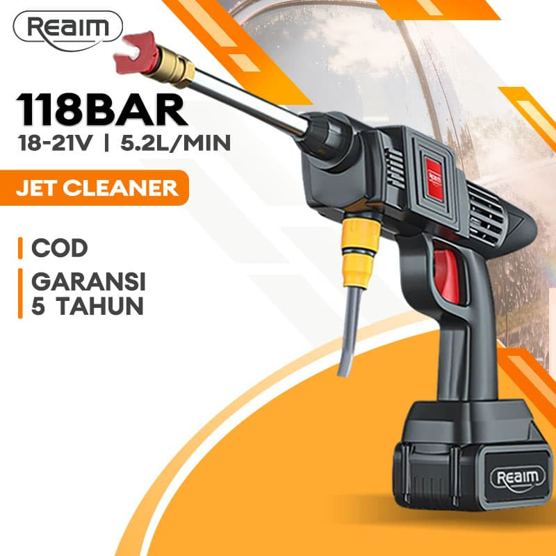 Reaim Alat Cuci Motor Mobil 18-21V 118Bar: Mesin Jet Cleaner Mini Portable, Alat Pencuci dengan Semp