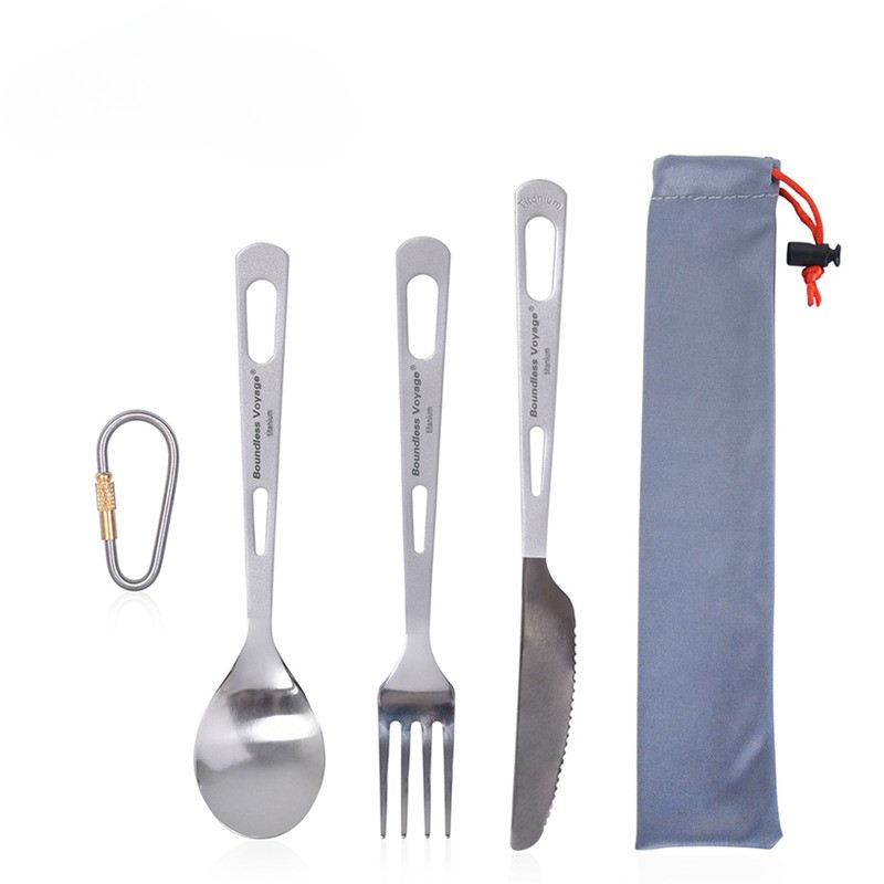 Cooking Set Titanium  Fork Spoon Portable Outdoor Camping Tablee Titanium Spoon Fork  3pcs/Set