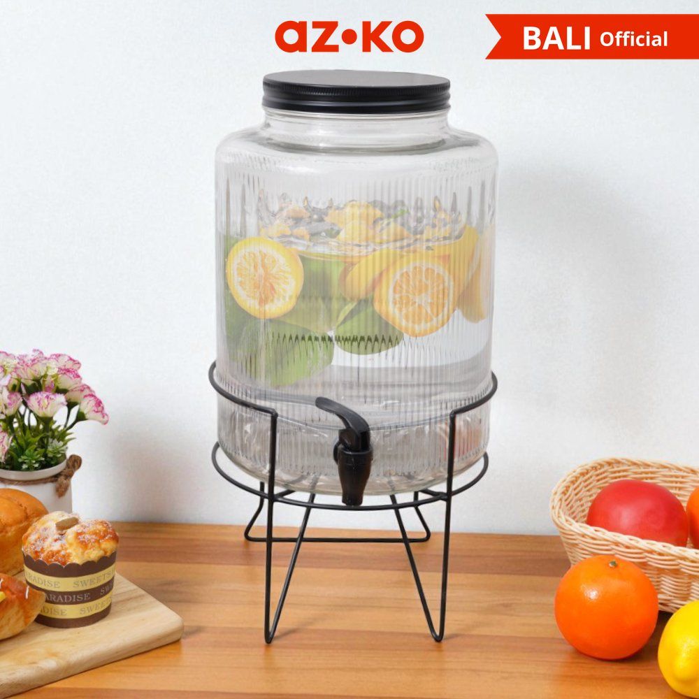 AZKO Culinart 9 ltr Luxor Dispenser Minuman Kaca Transparan Dengan Rak Juice Dispenser Water Jug Tem