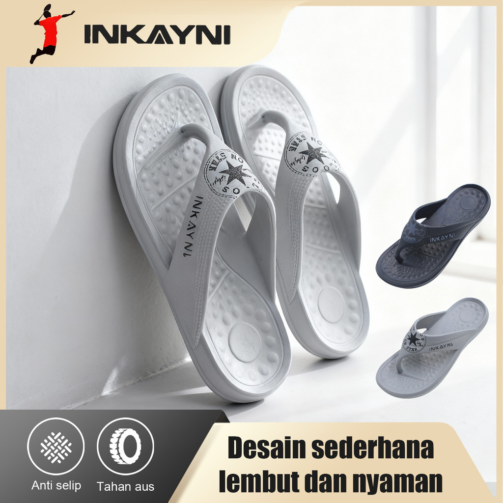 Inkayni sandal pria slop full karet sandal jepit pria Kekinian EVA  sandal jepit pria anti slip dan 