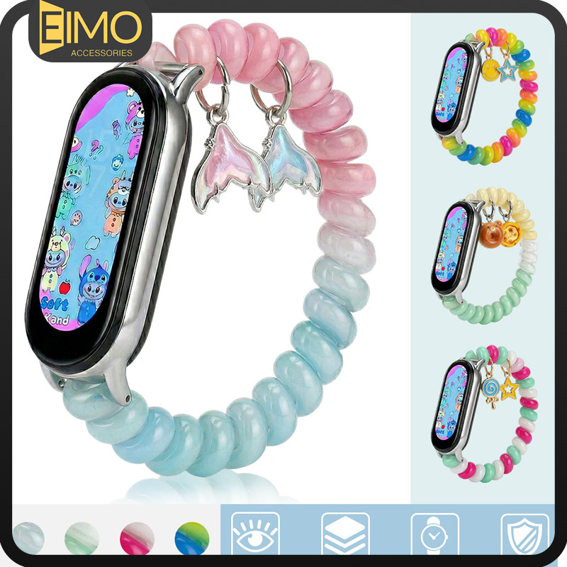 Lucu TPU Elastic Strap for Smartwatch Xiaomi Mi Band 10 9 8 Wanita Scrunchie Bracelet Belt Band Acce