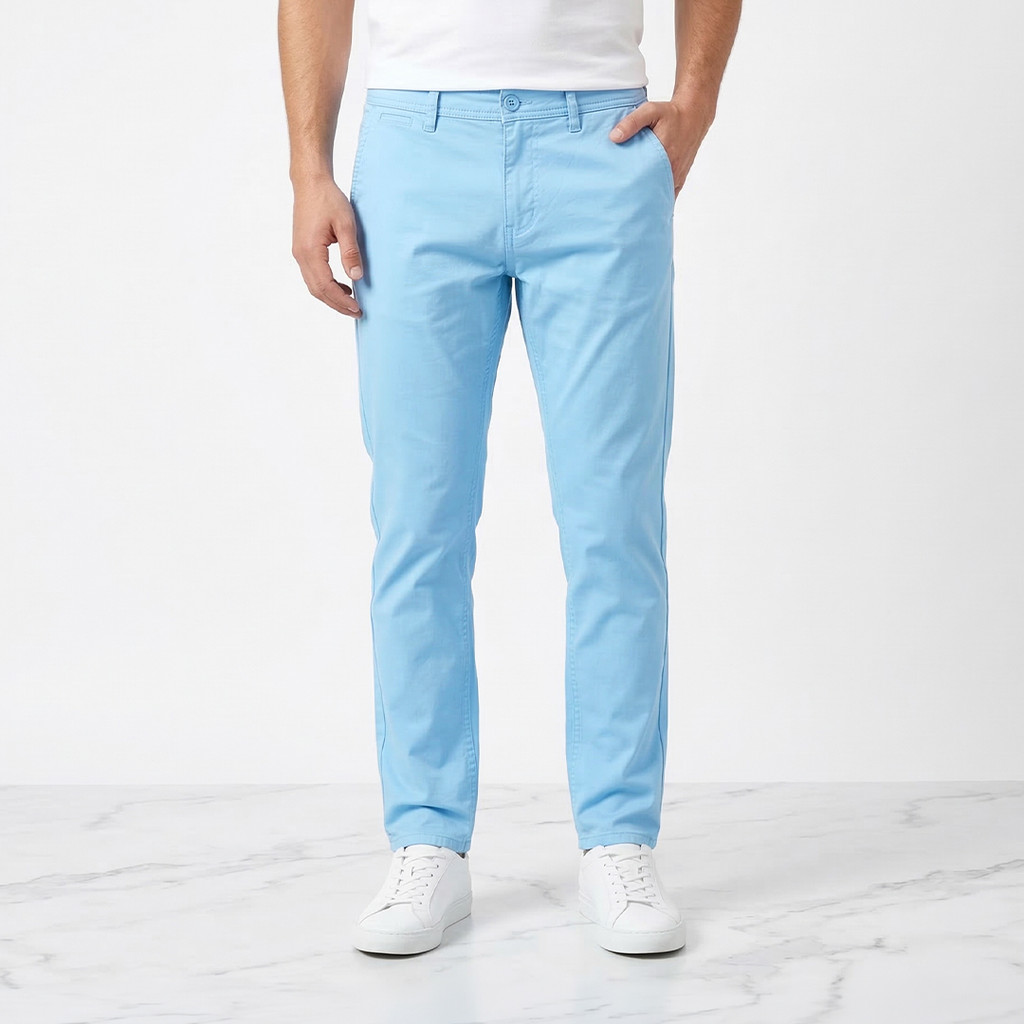 Platini Celana Chino Pria Panjang Slim Fit Light Blue 588049