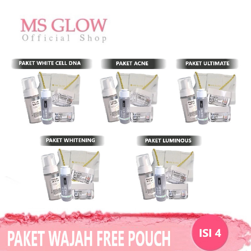 Ms Glow All Paket Wajah Whitening Memutihkan ber Jerawat Acne Ultimate Flek Luminous White Cell DNA 