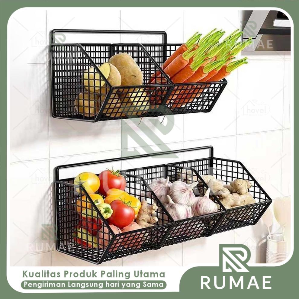 RUMAE Rak Bumbu Dapur Gantung Keranjang Besi Tempel Dinding Organizer Botol Saus Minyak Untuk Penyim