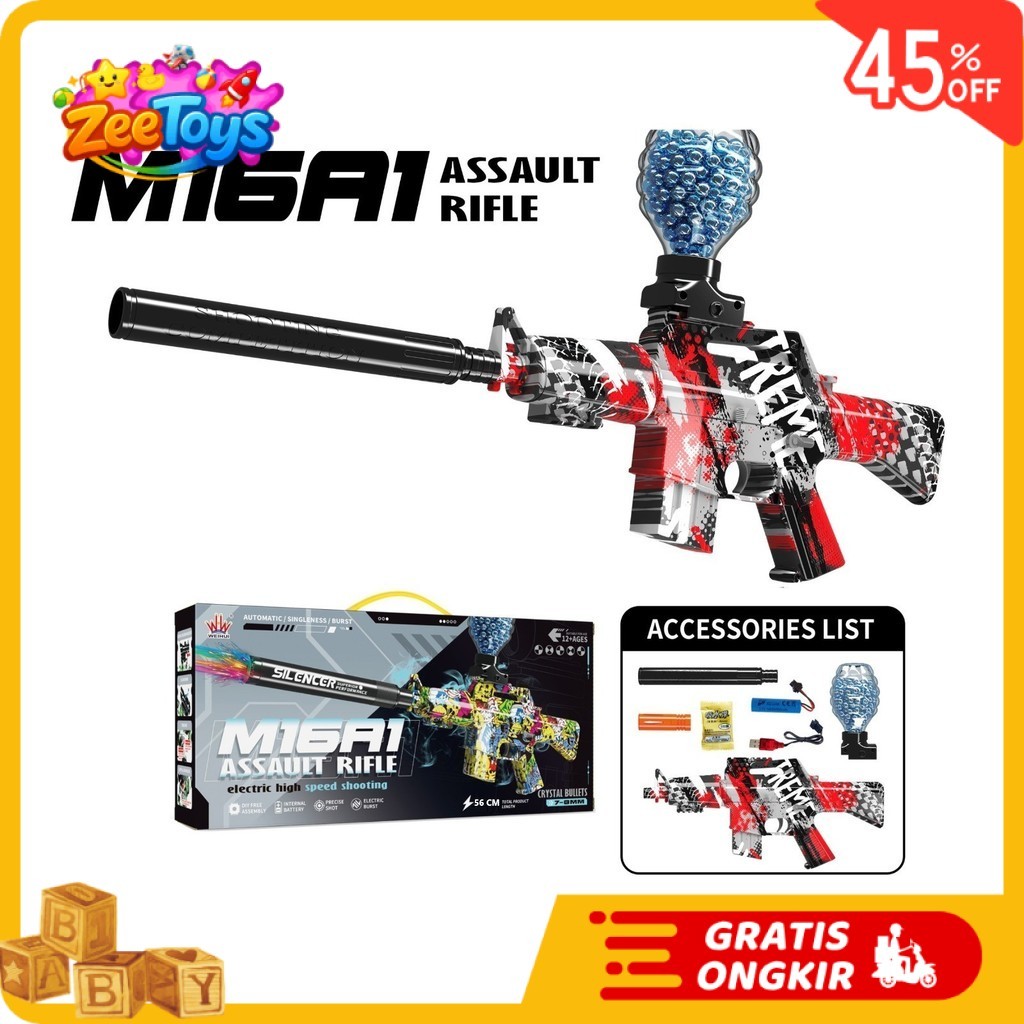 ZeeToys - Mainan Anak WH11(1-4) M16A1 ELECTRIC HIGH SPEED XTS-3036 Mainan Tembakan Bubble Gel Keren 