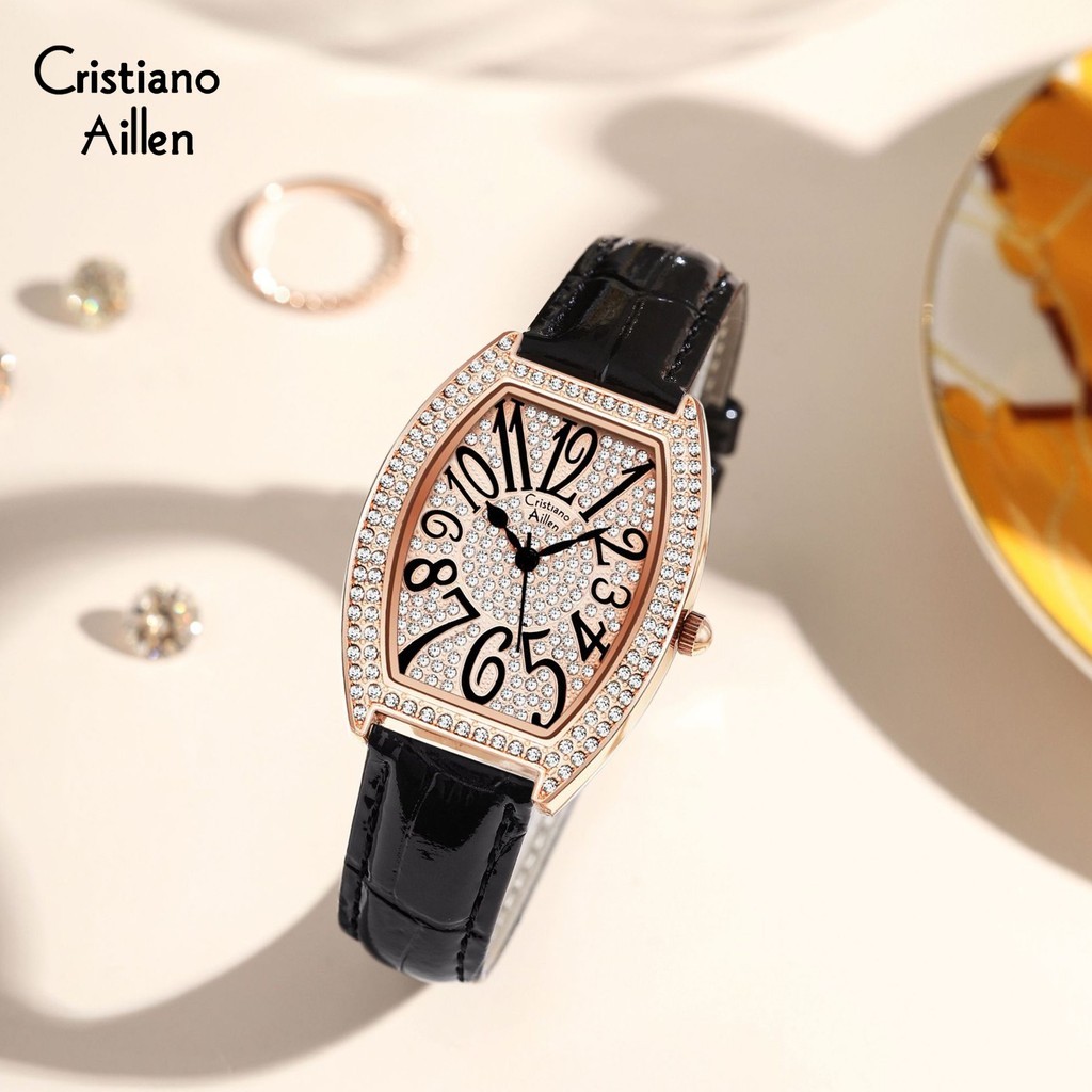 Jam Tangan  Cristiano Aillen Jam Tangan Wanita 881 Kulit Leather Asli Water Resistant 3 ATM