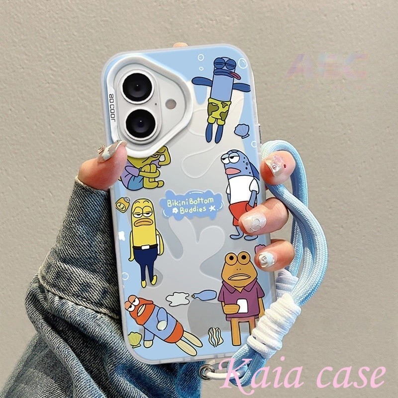 case iPhone 13 Kartun menyenangkan dengan tali tangan Casing ponsel cocok untuk iPhone 11 11PROMAXSo