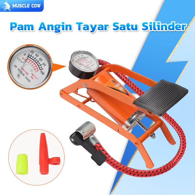 Pompa Angin Kaki MUSCLE COW dengan Manometer Akurat, Pompa Ban Sepeda/Motor/Mobil, Selang Kuat & Noz