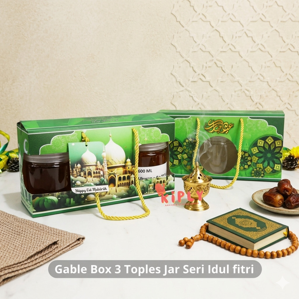 Gable Box 3 Toples Jar Seri Idul fitri/Dekorasi Idul Fitri/Box Souvenir Hampers Idul Fitri/ Kotak Ku